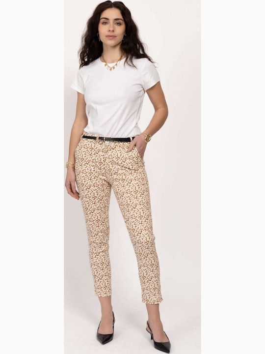 Women's Fabric Trousers Floral Brown