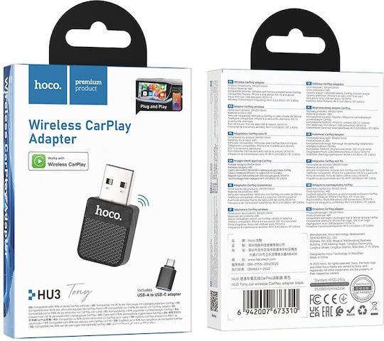 Hoco Hu3 Tony Wireless Car Carplay Adapter Usb Type-c Black