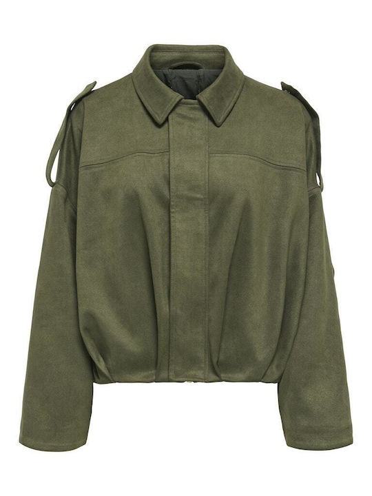 Only Suede Bomber Jacket Khaki