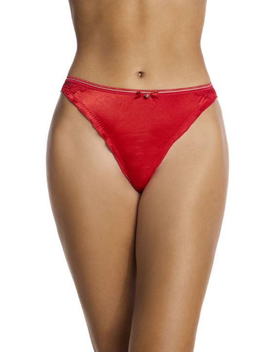 Women's Seamless String With Lace Red