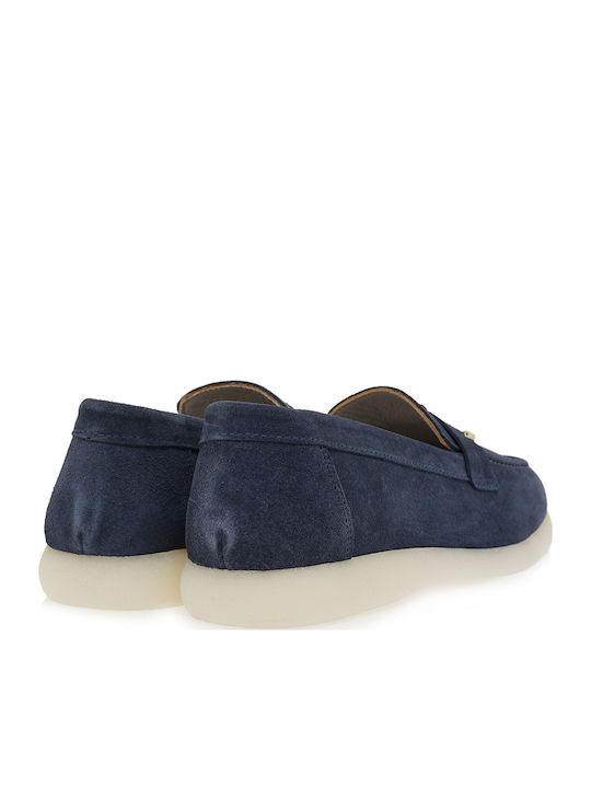 Leather Women's Loafers in Blue Color