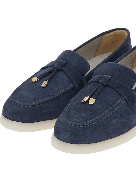 Leather Women's Loafers in Blue Color