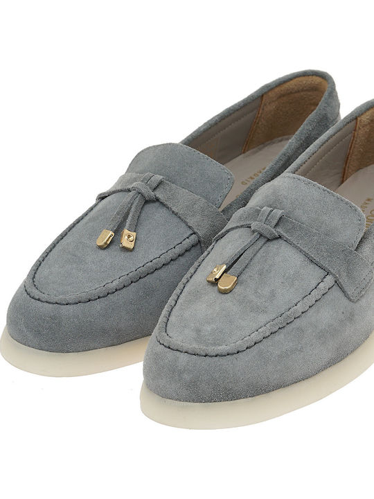 Leather Women's Loafers In Gray Color