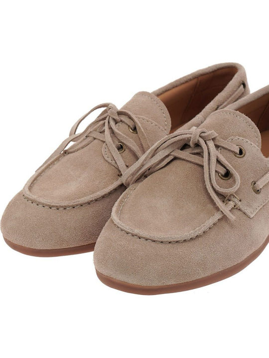 Δερμάτινα Γυναικεία Boat Shoes σε Μπεζ Χρώμα