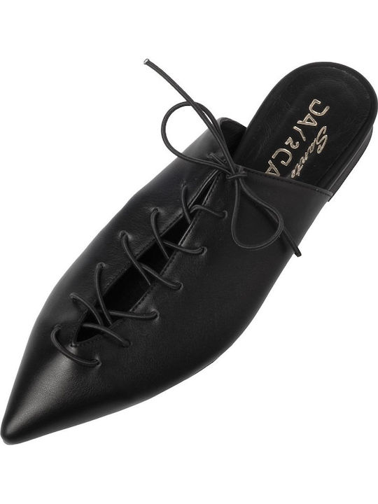 Leather Mules with Heel in Black Colour