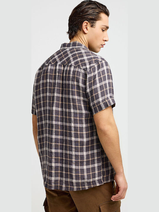 Short Sleeve Linen Checked Multicolour Shirt