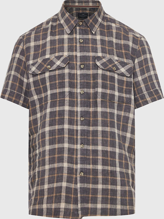 Short Sleeve Linen Checked Multicolour Shirt