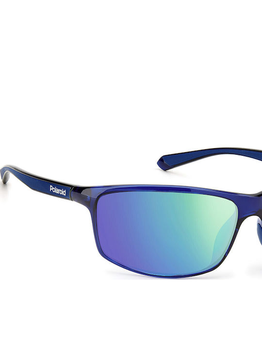 Polaroid Men's Sunglasses with Blue Plastic Frame and Green Polarized Mirror Lens PLD7036/S PJP5Z