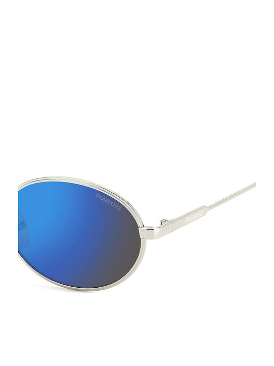 Polaroid Unisex Sunglasses with Silver Metal Frame and Blue Mirror Lens