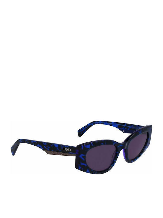 Liu Jo Women's Sunglasses with Brown Tartaruga Plastic Frame and Blue Gradient Lens