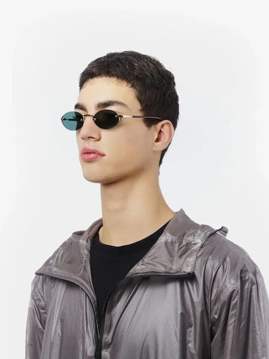 Gast Quantum Unisex Sunglasses with Gold Metal Frame and Green Lens QUANTUM-02-51