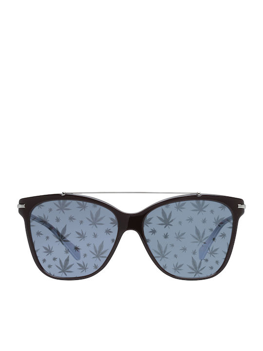 Police Women's Sunglasses with Black Plastic Frame and Blue Mirror Lens SPL404E 6XKL