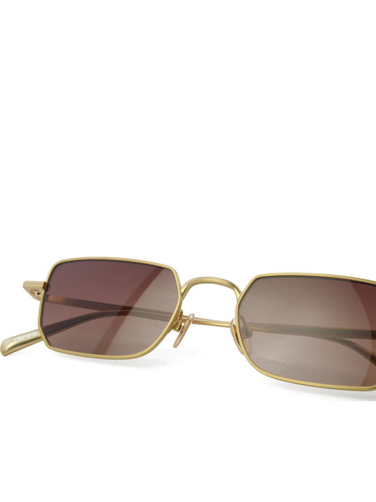 Cs 012 Unisex Sunglasses with Gold Metal Frame and Brown Gradient Lens
