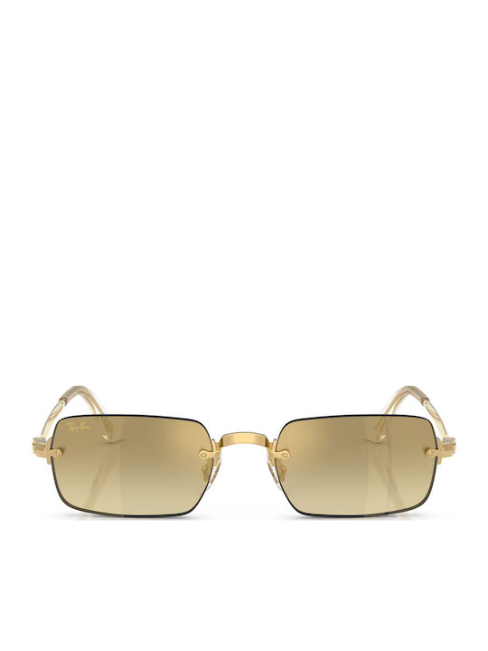 Ray Ban Унисекс Слънчеви Очила с Златен Метален Рамка и Жълти Огледални Стъкла RB3928 001/7I