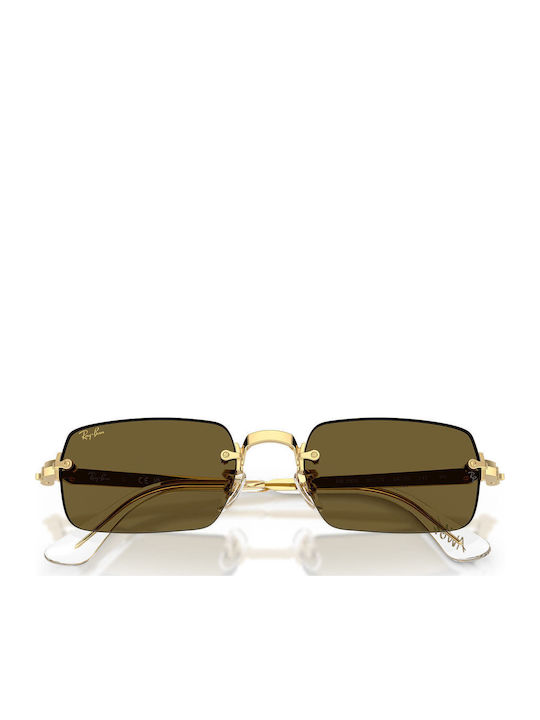 Ray Ban Unisex Sunglasses with Gold Metal Frame and Green Lens