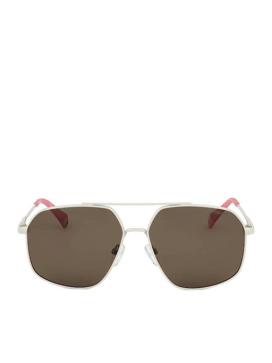 Polaroid Unisex Sunglasses with Beige Metal Frame and Brown Polarized Lens PLD6173/S 10A/SP