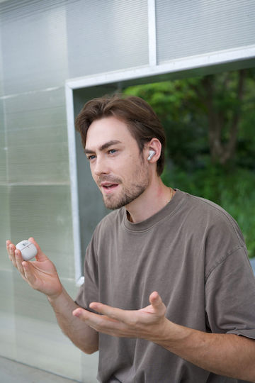 AGM Buds 5 Bluetooth Handsfree Ακουστικά με Αντοχή στον Ιδρώτα και Θήκη Φόρτισης Μπεζ