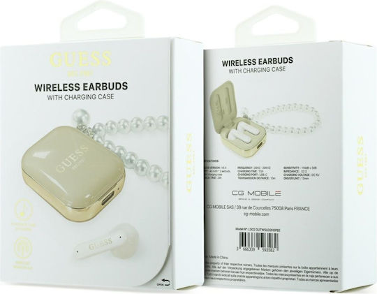 Guess Pearl Strap Earbud Bluetooth Handsfree Headphones with Sweat Resistance and Charging Case Beige