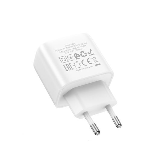 Hoco Зарядно Устройство Без Кабел с USB-C Порт 20W Power Delivery Бял (DC83)
