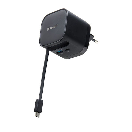 Intenso Φορτιστής GaN με Θύρα USB-A και Θύρα USB-C και Καλώδιο USB-C 65W Μαύρος (7806520)