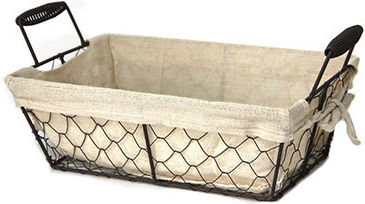 Rechteckiger Brotkorb zum Servieren Raki 33,5x19x15cm Aus Metall Stoffgriffe