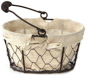 Set 6 Oval Bread Serving Baskets Raki 20x15x12cm Handle Made Metal Fabric