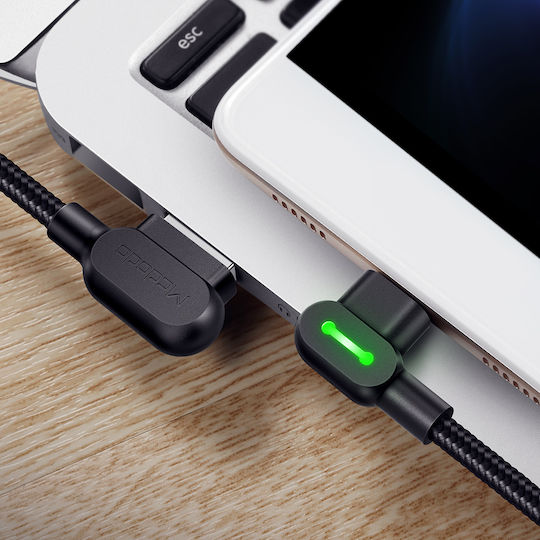 Mcdodo 90° Angled Usb-c Cable Fast Charging Reversible Usb Type-c Led 0.5m