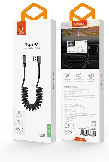 Mcdodo Abgewinkeltes USB Typ-C Kabel Spiral Feder Schnellladekabel mit LED