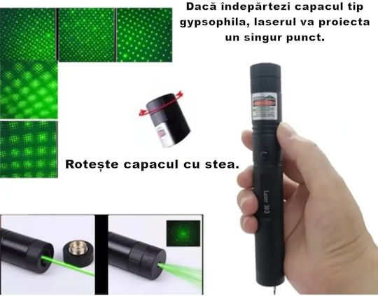 Prezentator Laser Verde Abyz Power <10000 Mw Baterie Li-ion 4800 Mah Lungime de Undă 532 Nm 16 X 2 Cm Calitate Premium Negru