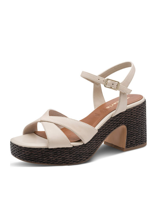 Damen Sandalen Aus Leder Beige