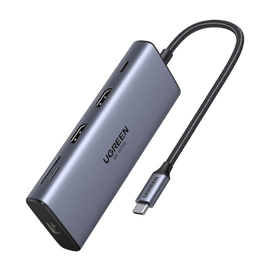 Ugreen CM639 USB-C Docking Station with HDMI 4K PD Ethernet and Support for 2 Monitors Gray