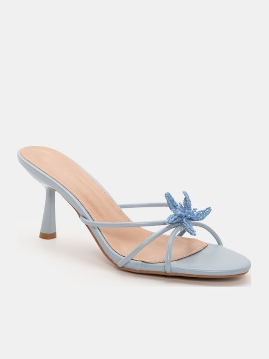 Women's Mules with Thin High Heel in Light Blue Color