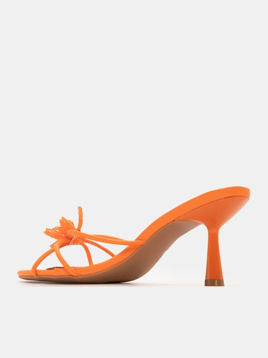 Women's Mules with Thin High Heel in Orange Color