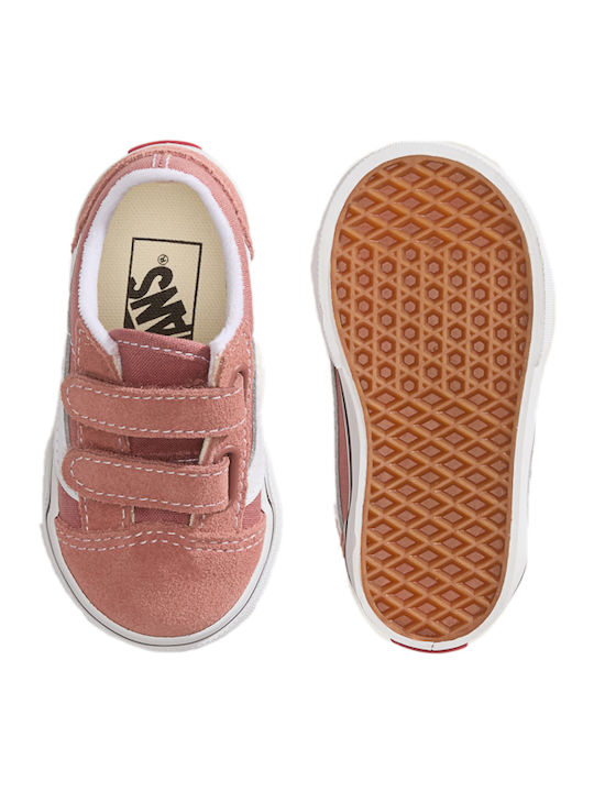 Old Skool V Color Theory Kids Sneakers with Hoop & Loop Closure Pink