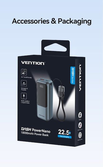 Vention Power Bank 10000mAh 22.5W with USB-A Port and USB-C Power Delivery Port