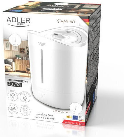 Adler Luftbefeuchter Ultraschall 30W für Räume 50m²