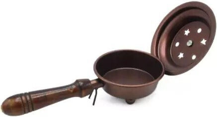 Kupfernes Weihrauchfass mit Deckel Holzgriff Länge 17cm