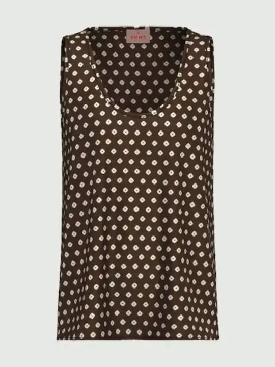 Women's Satin Sleeveless Blouse Dark Brown