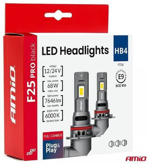 AMiO Car and Motorcycle Lamps HB4-9006 Canbus LED 6000K Cold White 12-24V 68W 2pcs