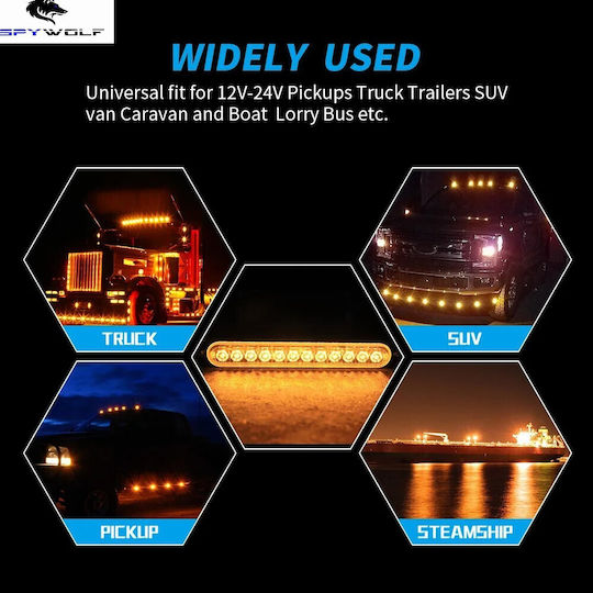 Spywolf First-class Led Strobe LKW-Volumenleuchten Farbe Gelb 12led 12/24v 6000lm 2 Stück Tc-325