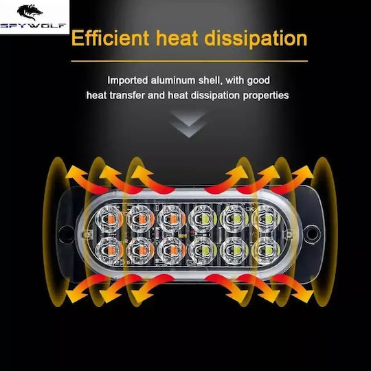 Primă Clasă Led Stroboscop Lumini De Volum Roșii 12led 12/24v 6000lm 2 Bucăți Tc-348