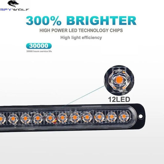 Spywolf First-class Led Strobe Φaro Όγκου Κίτρινο 12led 12/24v 6000lm 8 Τεμάχια Tc-328