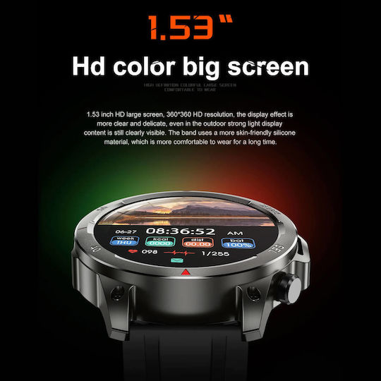 Microwear DK68 Smartwatch cu Pulsometru (Piele Neagră)