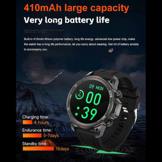 Microwear DK68 Smartwatch cu Pulsometru (Piele Neagră)