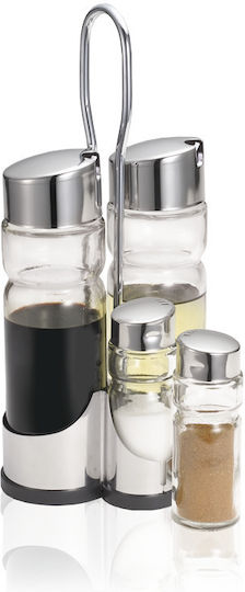 Raki Classik Set De Sare Și Piper Inox Cu Suport 4 Bucăți