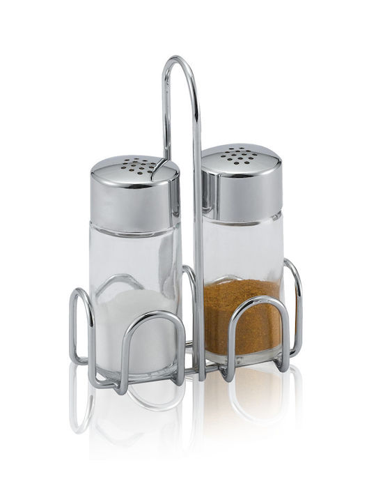 Raki Set Salt Pepper Stainless Steel with Stand 2 Pieces