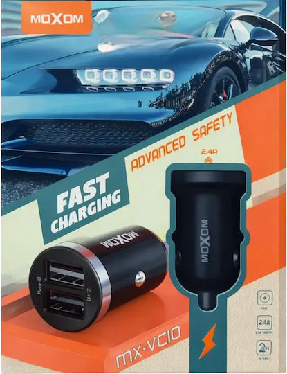 Moxom MX-VC10 Car Charger 2.4A with Ports: 2xUSB Black Color