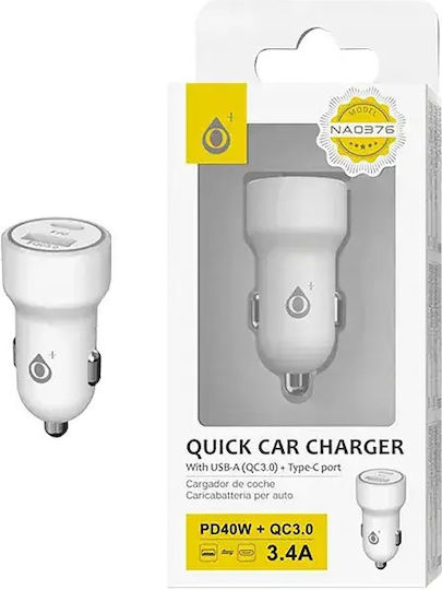 Moveteck Moveteck Handy-Autoladegerät 40W mit Anschlüssen: 1xUSB-A 1xType-C Weißes Farbe