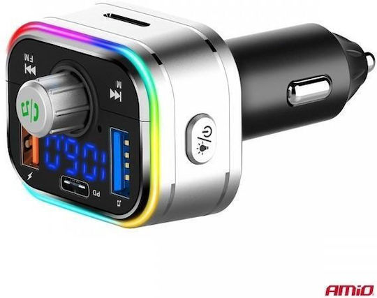 AMiO FM Transmitter Αυτοκινήτου με MicroSD / Type-C / USB / Bluetooth