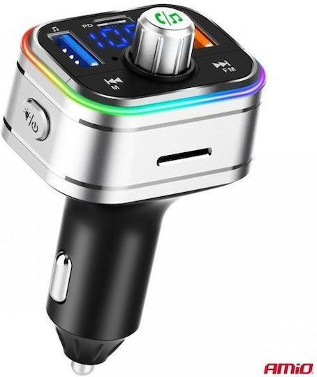 AMiO FM Transmitter Αυτοκινήτου με MicroSD / Type-C / USB / Bluetooth